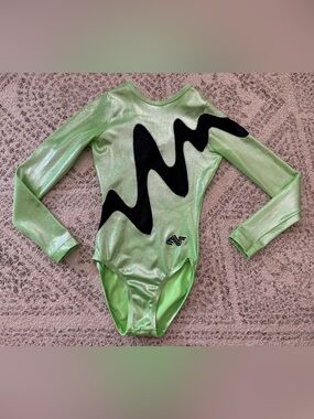 Alpha Factor Gymnastics Leotard Metallic Green/Black Sz Child Large